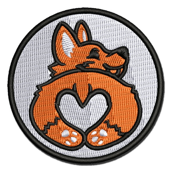 Cute Corgi with a Heart Butt Applique Multi-Color Embroidered Iron-On Patch - 3.5 Inch Large
