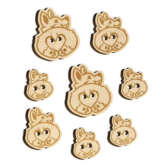 Cute Corgi with a Heart Butt Wood Buttons for Crochet Knitting Sewing DIY Craft - Various Sizes (8pcs)
