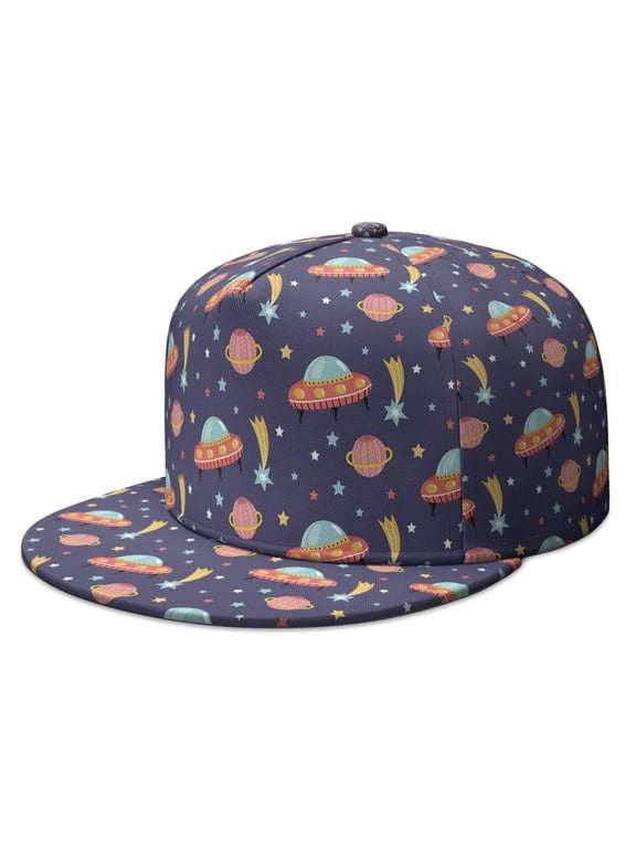 Cute Cosmic Snapback – Star Moon Constellation Print, Flat Brim Adjustable Hat for Girls, Women, Casual Wear