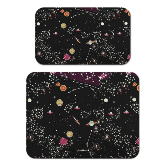 Cute Cosmos Coffee Mat 2-Pack - Absorbent Kitchen Counter Mat for Coffee Bar, Planet and Star Theme