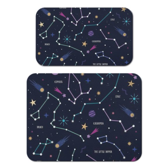 Cute Cosmos Coffee Mat 2-Pack - Absorbent Kitchen Counter Mat for Coffee Bar, Planet and Star Theme