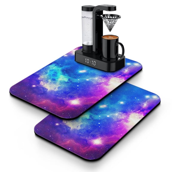 Cute Cosmos Coffee Mat 2-Pack - Absorbent Kitchen Counter Mat for Coffee Bar, Planet and Star Theme