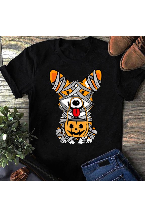 Cute Costume Welsh Corgi Mummy Dog Lover Design T-Shirt - Costumes, Cute 2021 Party Shirt Gifts