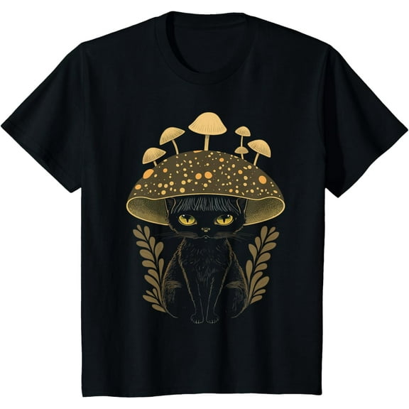 Cute Cottagecore Aesthetic Cat Mushroom Boys Kids T-Shirt