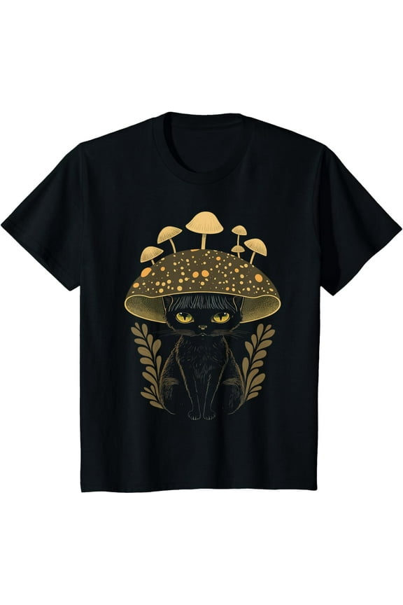 Cute Cottagecore Aesthetic Cat Mushroom Boys Kids T-Shirt