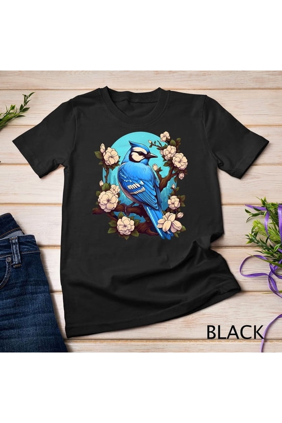 Cute Cottagecore Aesthetic Floral Blue Jay Bird Nature Illustration Graphic Tee,for men and women up to 5XL