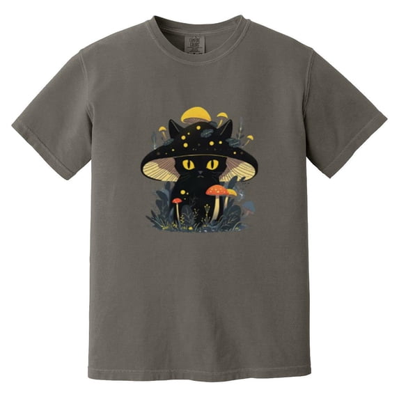 Cute Cottagecore Black Cat Mushroom Goblincore Witchy Comfort Color T-Shirt, Unisex, up to size 4XL