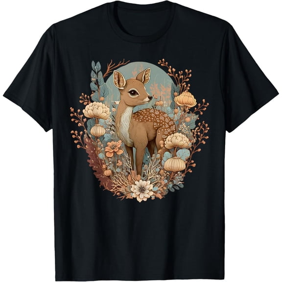 Cute Cottagecore Floral Deer Aesthetic Girls Women Graphic Shirt
