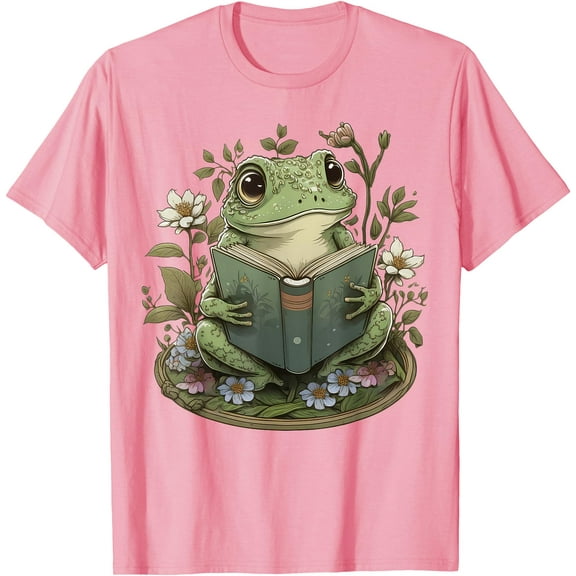 Cute Cottagecore Floral Frog Aesthetic Graphic Unisex T-Shirt for Men Women Kids Toddler,Light Pink Color,Size M