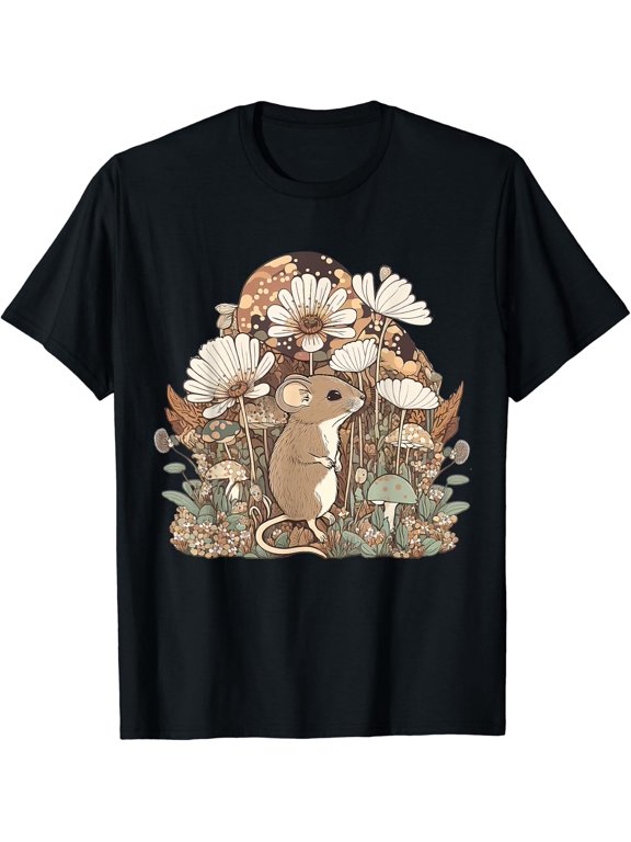 Cute Cottagecore Floral Mouse Aesthetic Girls Women Graphic T-Shirt Size S-5XL