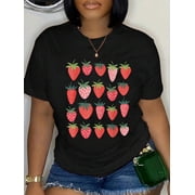 Cute Cottagecore Kawaii Strawberry Aesthetic Strawberries Relaxed Fit Classic Comfort Cotton T-Shirt Womens Mens Graphic Tee Crew Neck summer vacation Tops