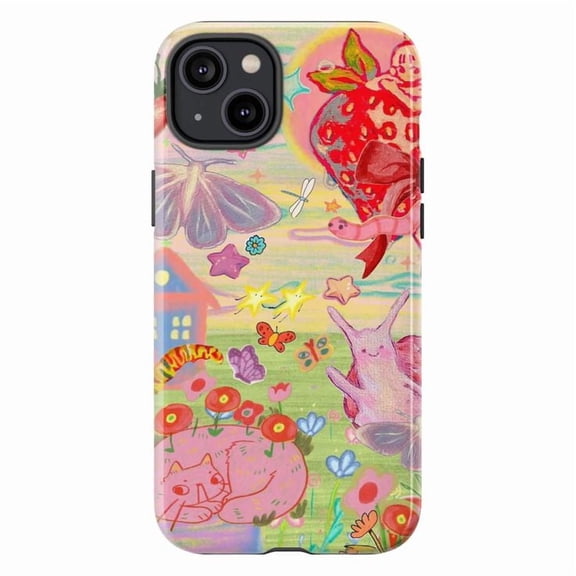 Cute Cottagecore Phone Case, Dreamy Pastel Cat & Critters Whimsical Design for iPhone 17 16 15 14 13 12 11 Pro Plus Max Mini