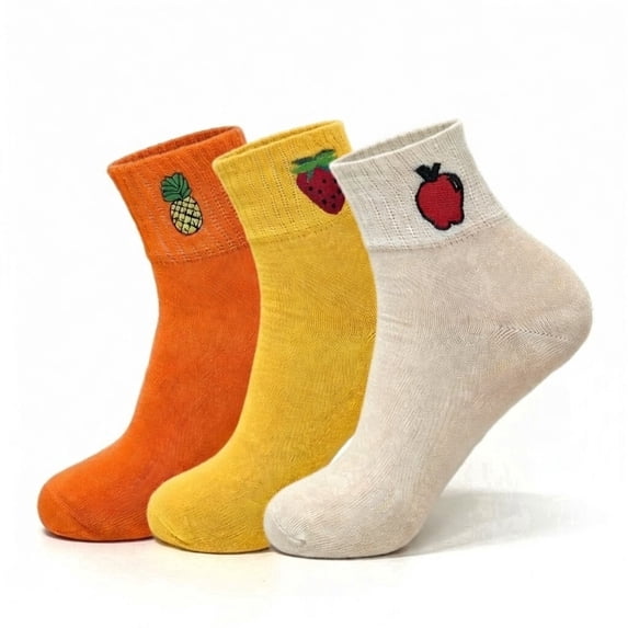 Women’s Cotton Ankle Socks 3 Pack Cute Fruit Embroidered Soft Breathable Casual Socks Size 6-10 (Style 2)