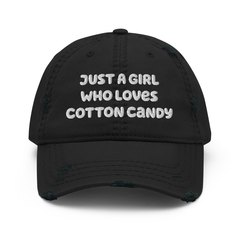 Cute Cotton Candy Lover Embroidered Distressed Dad Hat, Just A