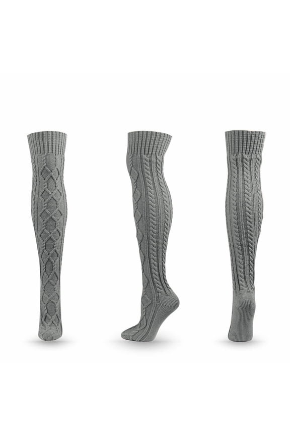 Cute Cotton Crew Sock, Fall Winter Women Striped Solid Color Thickening Knit Over-the-Knee Stockings New No Show Socks Womens Style B-60 Gray One Size