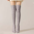 thumbnail image 1 of Cute Cotton Crew Sock New Women's Solid Color Coralline Breathable Winter Warm Thigh-High Socks Style B-77 Gray One Size, 1 of 9
