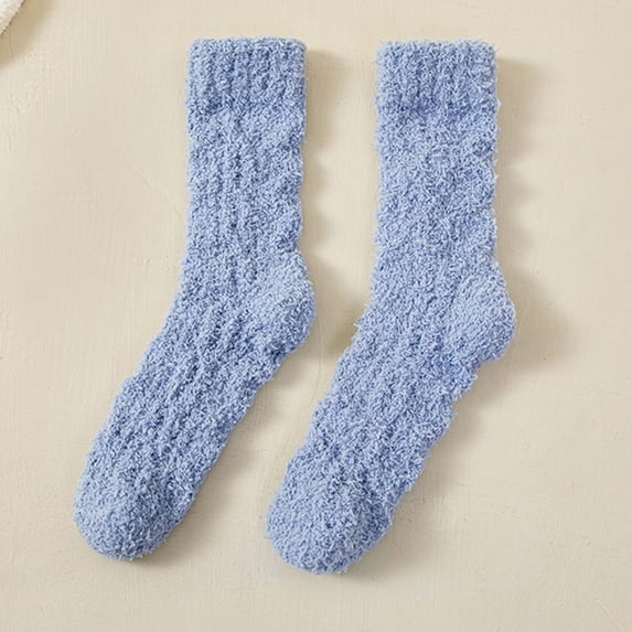 Cute Cotton Crew Sock New Women's Thick Warm Wool Socks Floor Sleep Socks Mid-Tube Socks Style B-15 Blue One Size