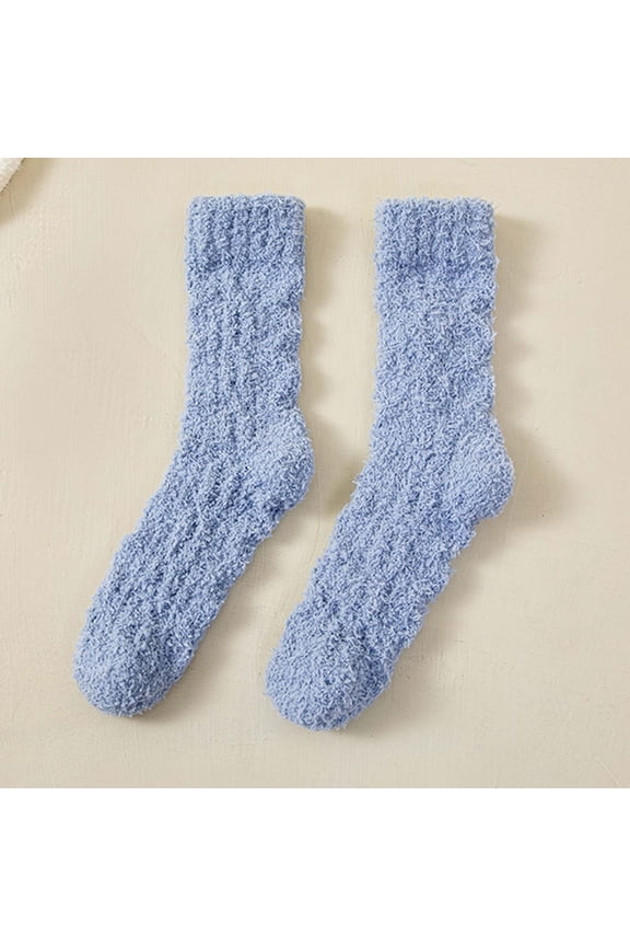 Cute Cotton Crew Sock New Women's Thick Warm Wool Socks Floor Sleep Socks Mid-Tube Socks Style B-15 Blue One Size