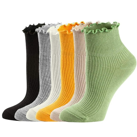Cute Cotton Crew Sock, Women's Solid Color Breathable Double Needle Socks New No Show Socks Womens Style B-124 Multicolor One Size