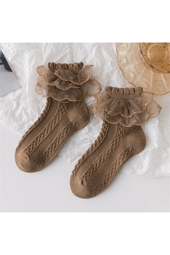 Cute Cotton Crew Socks for Toddlers Girls 1-13 Years Teens Kids Lace Ruffle Solid Color Stretchy Comfort Dancing Birthday Party Quarter Sock