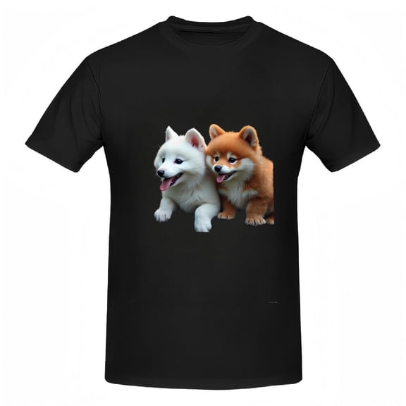 Cute Cotton Short Sleeve T-Shirts with Adorable Puppy Print - Fluffy White & Playful Orange Design - Perfect for Pet Lovers