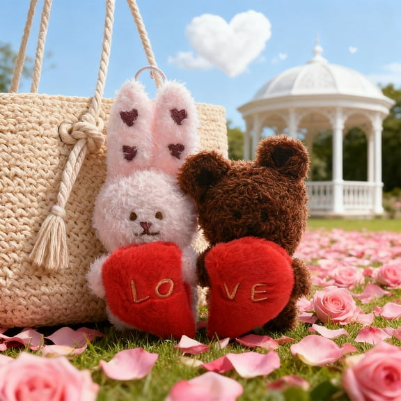 Cute Couple Bear Doll Pendant Doll Student Backpack Hanging Decoration Day Birthday Gift, Soft Plush Bear Keychain for Backpack Car, Portable Cute Bear Keychain for Holiday Gift