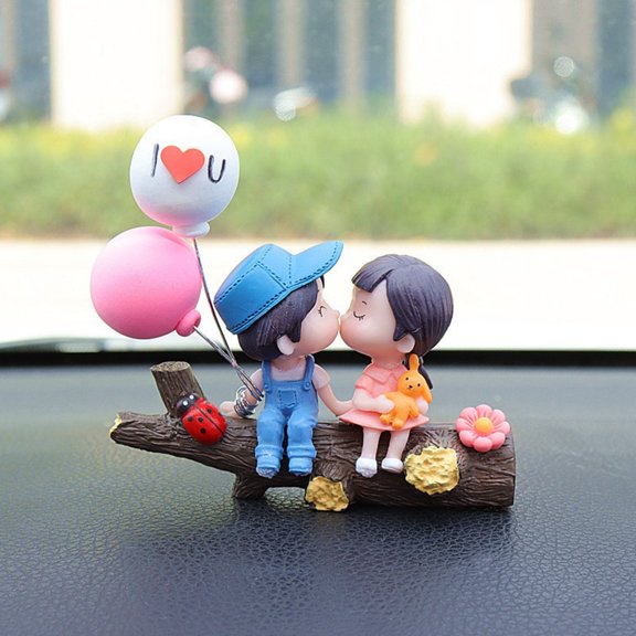 Cute Couple Car Ornaments: Dashboard Decor with Girl, Boy, Balloon, and Tree Branches