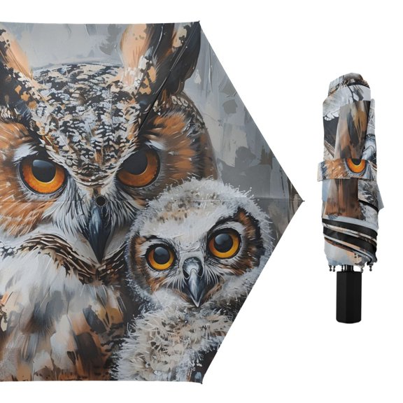 Cute Couple Owl Compact Sun Umbrella Windproof Travel Umbrellas for Rain Strong Portable UV Protection