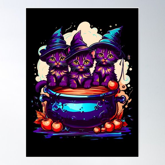 Cute Coven Of Kittens Poster Wall Art, Modern Wall Decor For Living Room Bedroom, 8x12 UNFRAMED