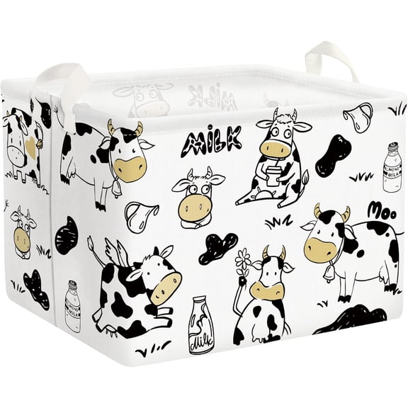 Cute Cow Baby Storage Basket for Kids Room Nursery Collapsible Rectangle Clothes Toy Bin Book Shelf Basket