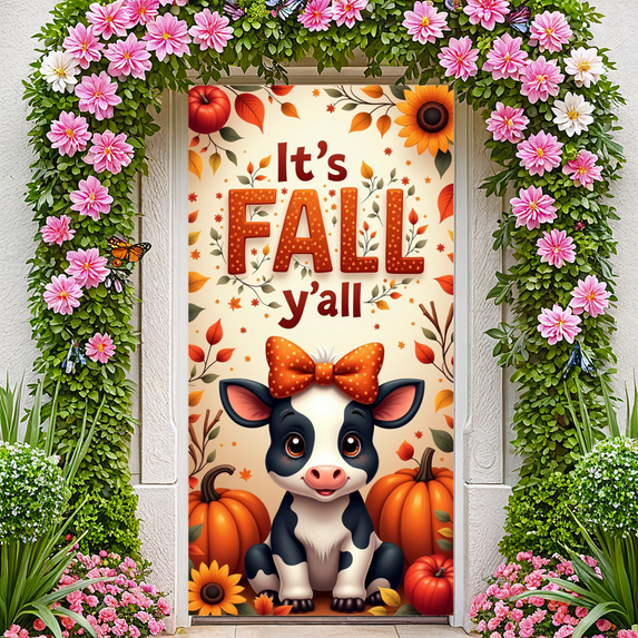Cute Cow Banner Fall Harvest Autumn Decoration for Home Indoors Thanksgiving Seasonal Celebration