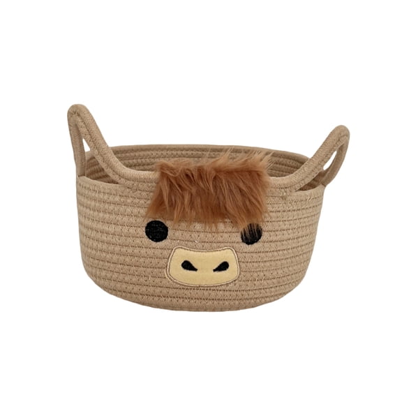 Cute Cow Basket Organizer with Ears Handles, Woven Rope Storage Bin for Nursery, Small Gift Basket, Blanket, Towel, Decor & Handy Storage