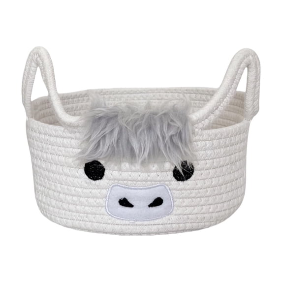 Cute Cow Basket Organizer with Ears Handles, Woven Rope Storage Bin for Nursery, Small Gift Basket, Blanket, Towel, Decor & Handy Storage