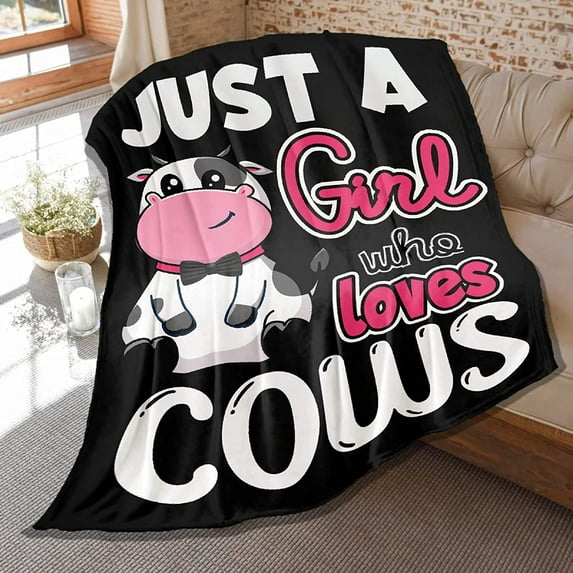 Cute Cow Blanket Just Girl Loves Cows Blankets Lightweight Throw Blankets for Kids Youth Women Livingroom Bed Sofa Couch 80"x60"