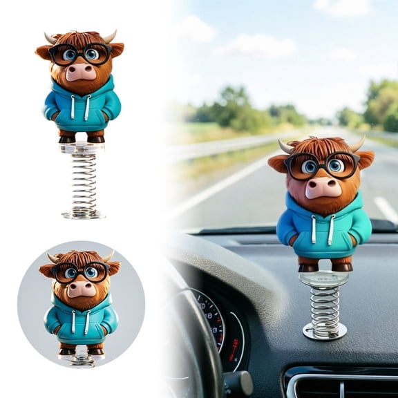 Cute Cow Bobblehead Car Dashboard Decor Spring Shaking Car Ornament For Vehicle Home Office Use