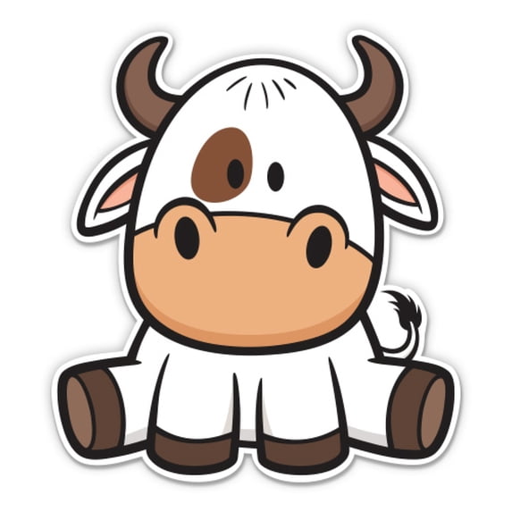 Cute Cow Cartoon - 7" Vinyl Sticker - For Car Laptop I-Pad - Waterproof Decal