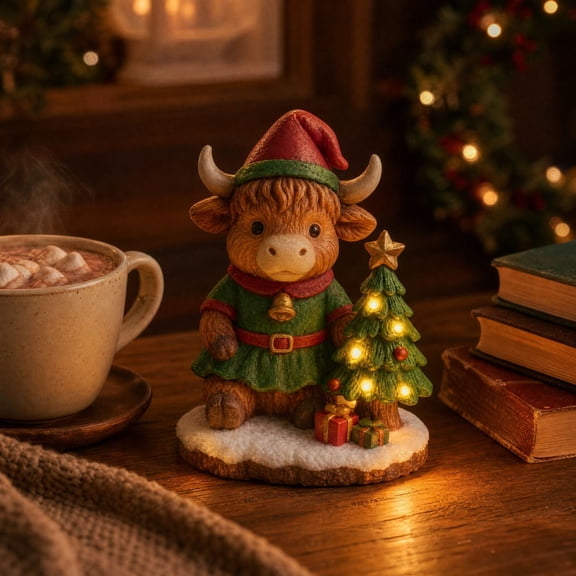 Cute Cow Christmas Tree Light Up Figurine, Festive Holiday Decoration for Home Yard Indoor Outdoor Display, Adorable Animal Ornament for Winter Season Party Decor
