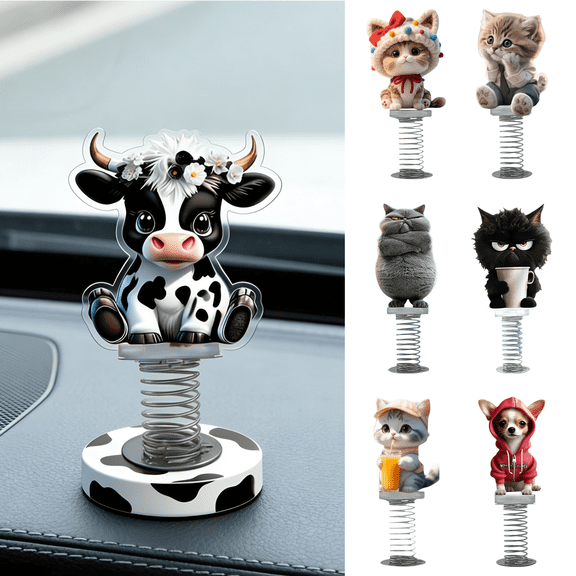 Cute Cow Dashboard Dancer – Cute and Hilarious Bobblehead Cow is Sitting Cross Legged – Funny Car Dashboard Toy – Soft Plastic with Adhesive Pad for Cow Lovers