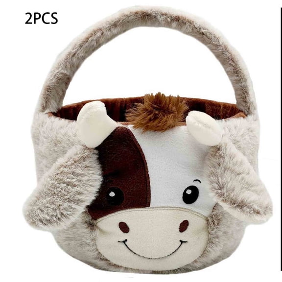 Cute Cow Easter Basket, with Ears for Egg Hunting, Gift Bags for Boys & Party Decorations Candy