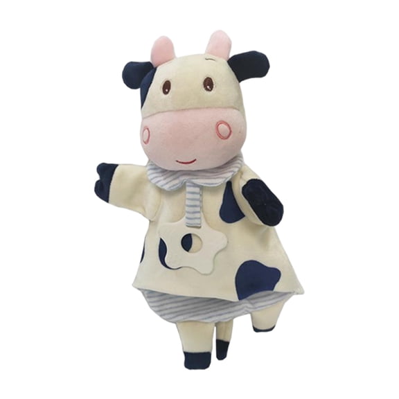 Cute Cow Hand Puppet Plush Toys, Soft Cow Stuffed Animal Plush Teething Blanket with Bell and Teether for Newborn Infant Tactile Sensory Toy, Storytelling & Interactive Play