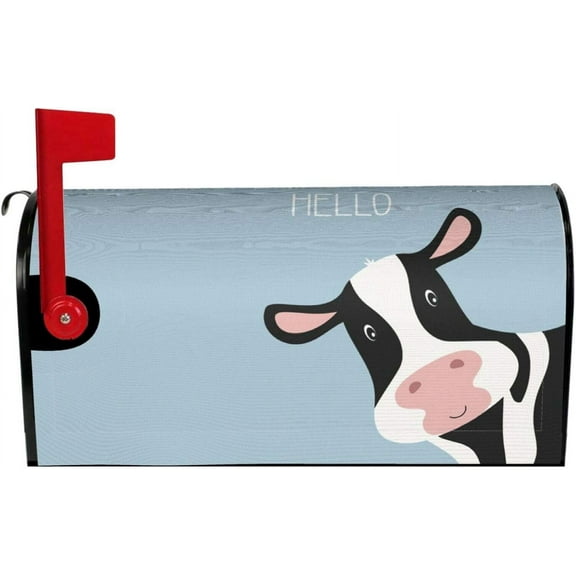 Cute Cow Hello Mailbox Cover Mailbox Wraps, Waterproof Mailbox Covers Magnetic Post Box Cover Standard Size 21"(L) x 18"(W) Garden Yard Outside Farmhouse Home Decor