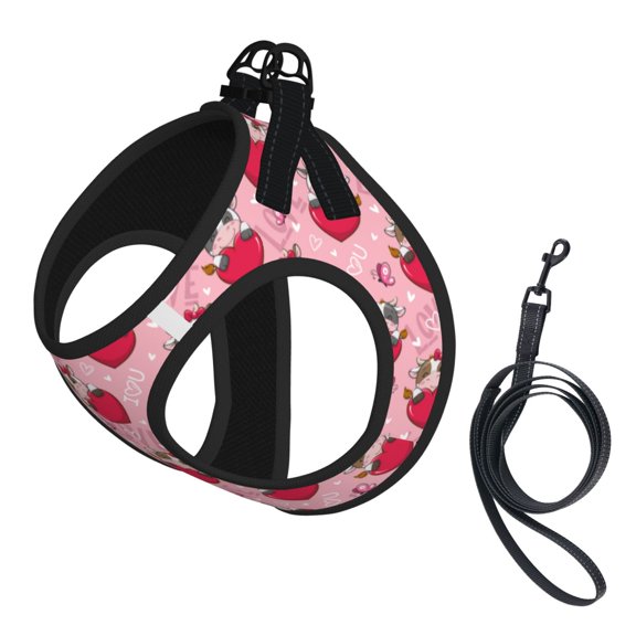 Cute Cow Love Heart Pet Leash Vest Small Dogs Cats Puppy Harness With Leash Reflective No Choke Small