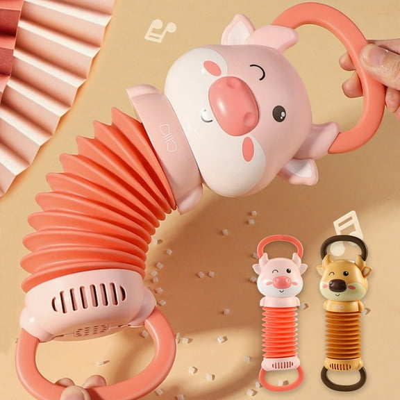 Cute Cow Musical Toy​​,Accordion Pull String Instrument with LED Lights Soft Melodies Grasping Training Developmental Toy for Newborn Infant Toddler 3+ Months Sleeping Soother