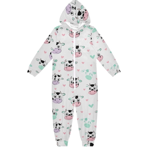 Cute Cow One Piece Pajamas Soft Jumpsuit Cozy Sleep and Play Romper Zipper and Pockets 4T