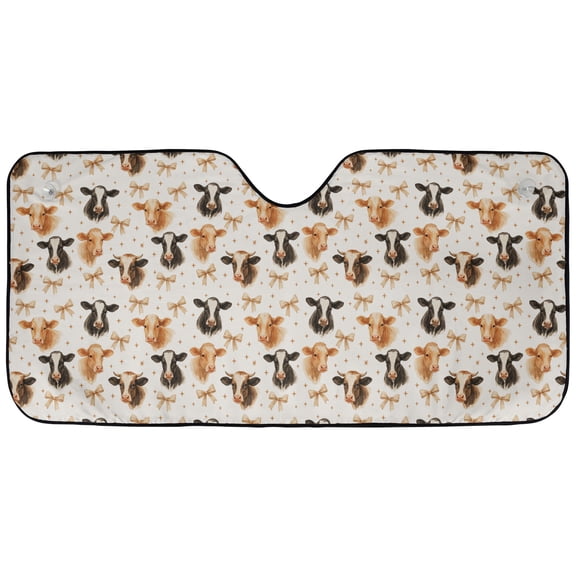 Cute Cow Pattern Car Sunshade – Farm Animal Windshield Sun Shade, Highland Cow Print Auto Sun Visor Cover, Rustic Country Car Accessory