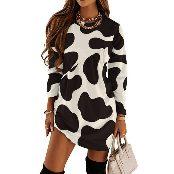 Cute Cow Pattern Design Loose Dress Evening Dress Summer Dresses for Women Luxury Dress Long Sleeved Dress