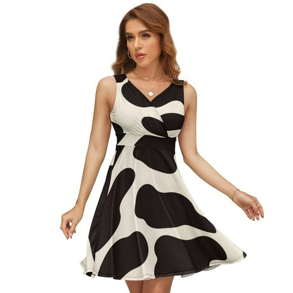Cute Cow Pattern Design Sleeveless Dress Women Summer Evening Dresses Ladies Sundress