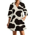 thumbnail image 1 of Cute Cow Pattern Design Womens Dress With Pockets Summer V Neck 3/4 Sleeve Dress Plus Size Loose Dress, 1 of 7