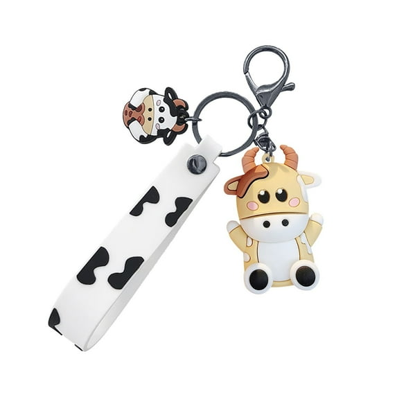 Cute Cow Pendant Keychain Car Bag Cartoon Animal Charm Accessory for Women Men Kids