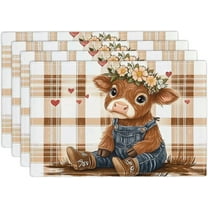 Cute Cow Placemats Set of 4, Highland Cow Place Mat Animal Table Mats for Kitchen Dining Room Restaurant 18"x12"
